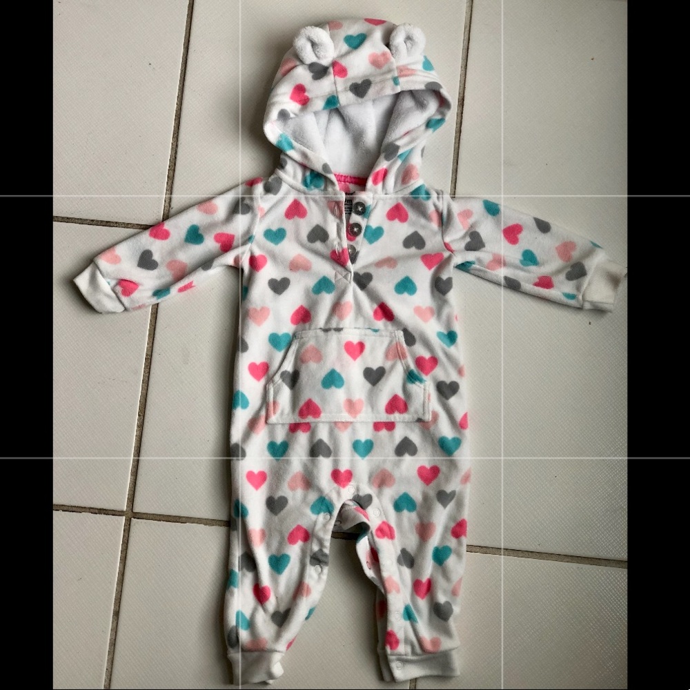 Carter’s fleece romper pajamas footless hearts 9m